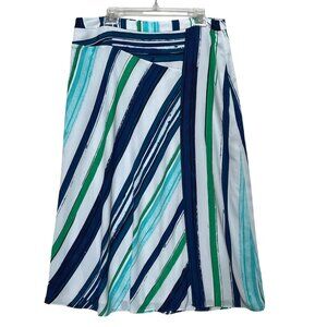 Chaus Striped A-Line Skirt Diagonal‎ Stripe Size 14 Blue Green White Tropical